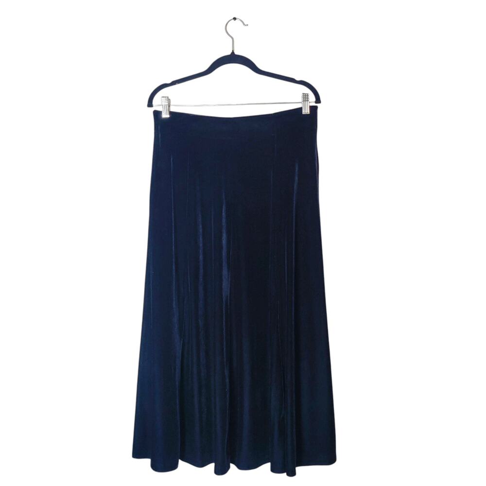 Lands' End Black Velvet Full A-Line Midi Maxi Skirt Size 10 Whimsigoth Witchy